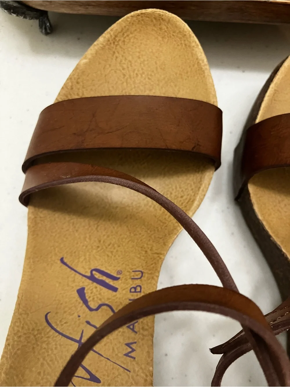 Blowfish Malibu Brown Platform Wedge Sandals Size 8 Boho Ankle Strap Cork Look - Picture 8 of 12